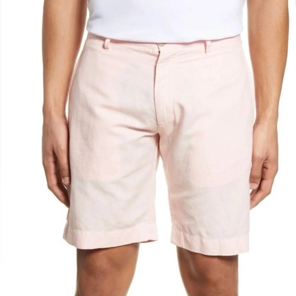 NWT Faherty Men’s Malibu Chino Summer Pink Linen 9” Inseam Shorts Size: 36
